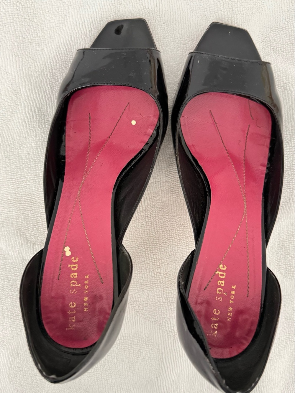 kate spade Black Patent Sandals with Pink Insole (square toe)